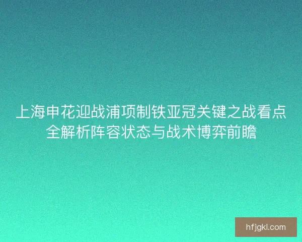 上海申花迎战浦项制铁亚冠关键之战看点全解析阵容状态与战术博弈前瞻